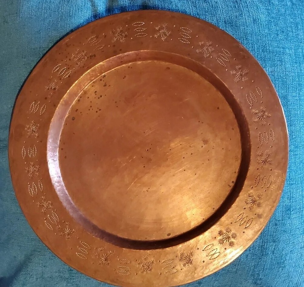 Vintage Copper Plate Hand Hammered Decor Edge Pattern Design Beautiful