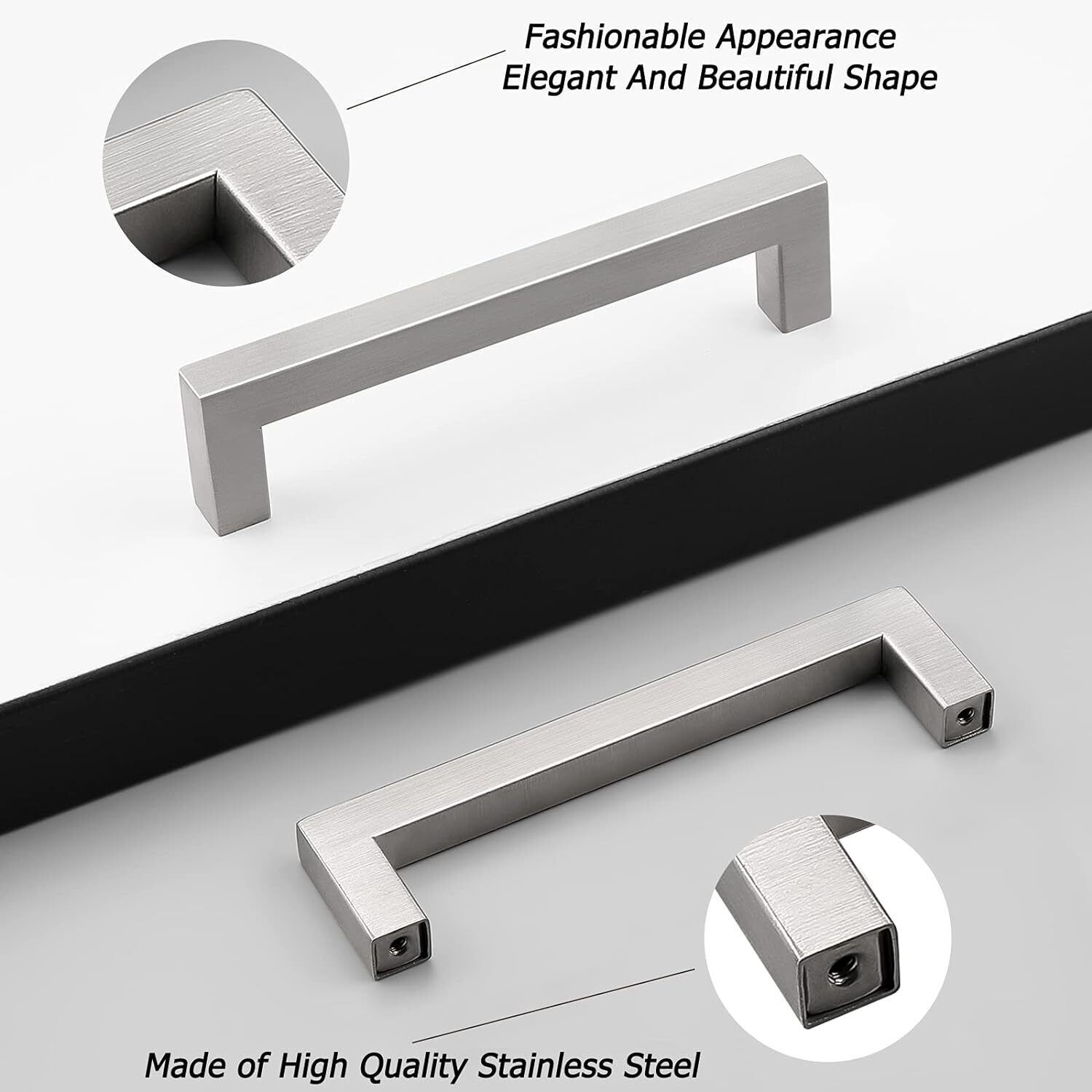 Square Brushed Nickel Cabinet Handles Kitchen Drawer Pulls Stainless Steel Knobs