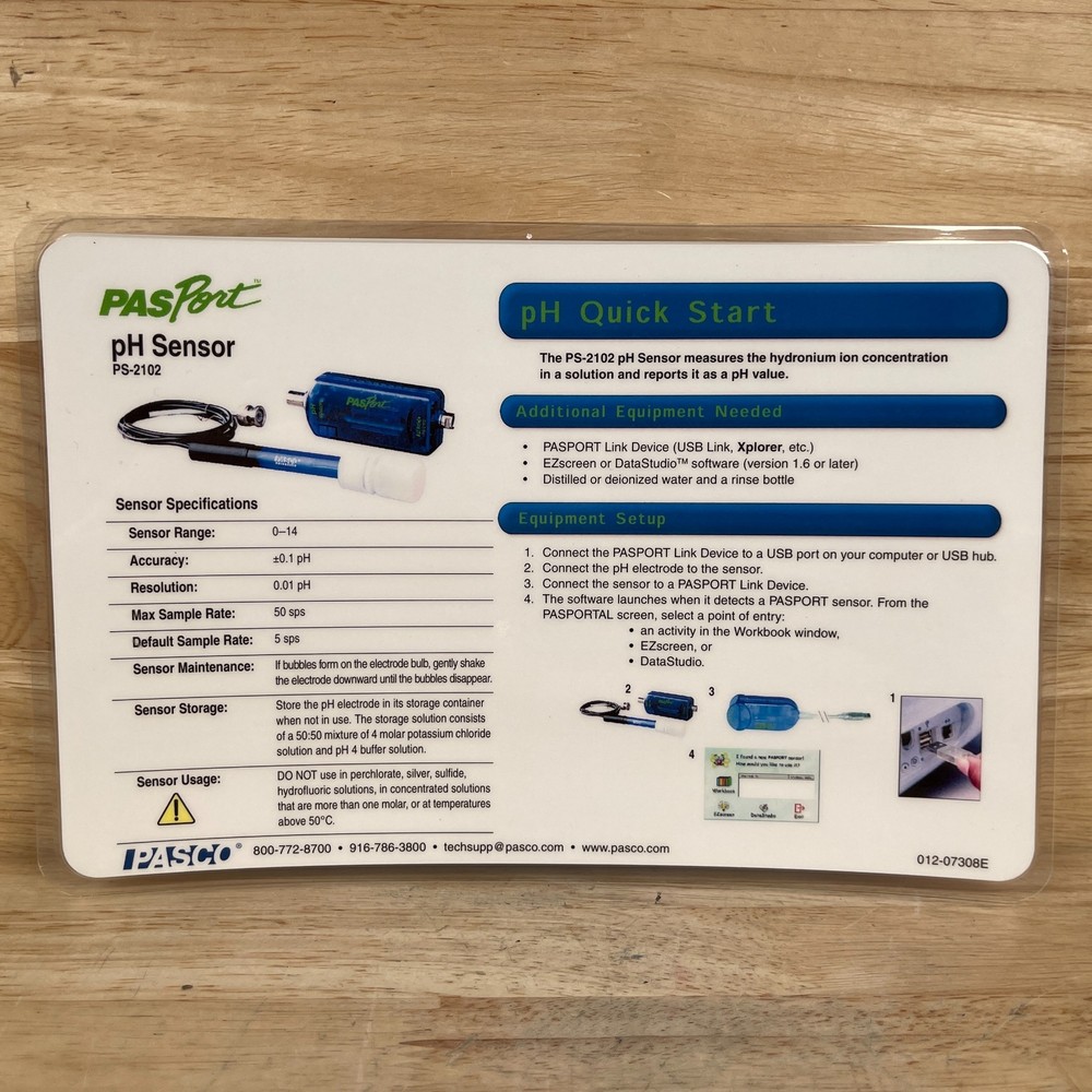 Pasco pH Sensor PS-2102 Blue Pasport Analog Adapter