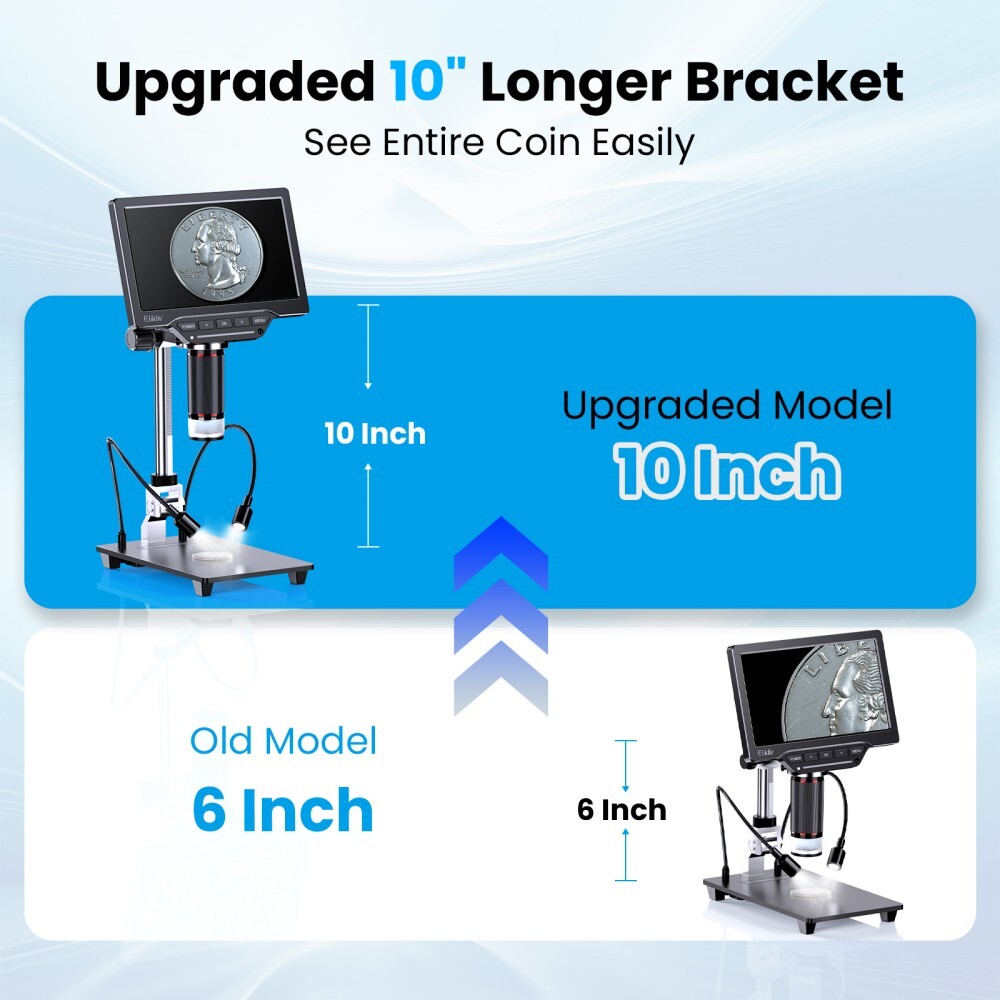 Elikliv 7'' Digital Microscope 10-1300X 16MP 1080P USB Coin Magnifier with Light