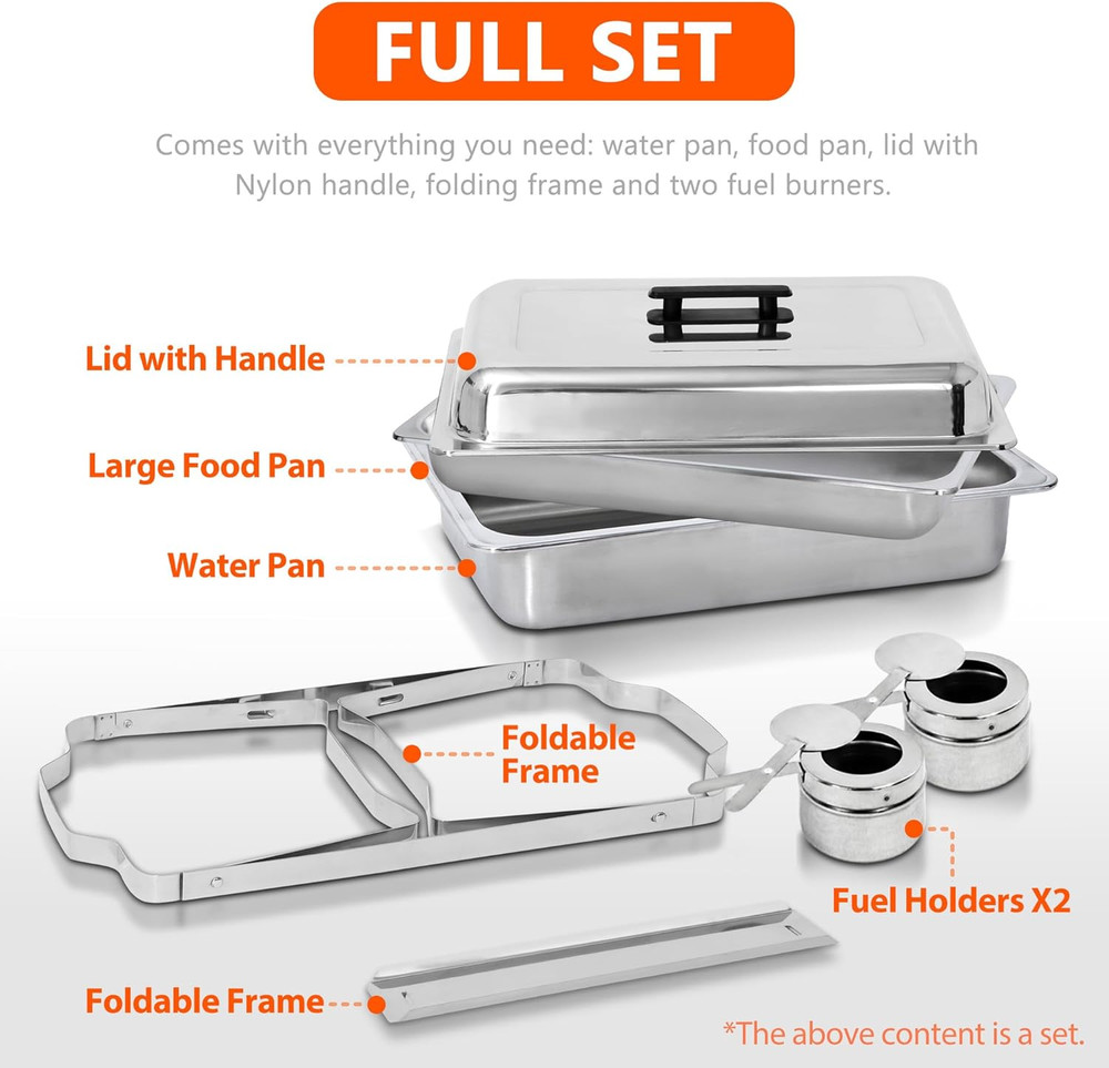 2 Pack 9QT Food Warmer, Rectangular Chafing Dish Buffet Set W/Foldable Frame Leg