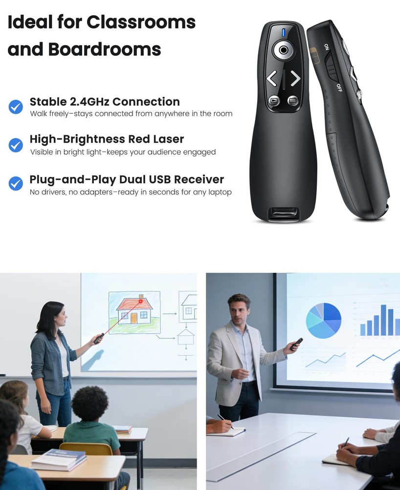 Presentation Clicker Wireless Presenter Remote for PowerPoint, Powerpoint Cli...