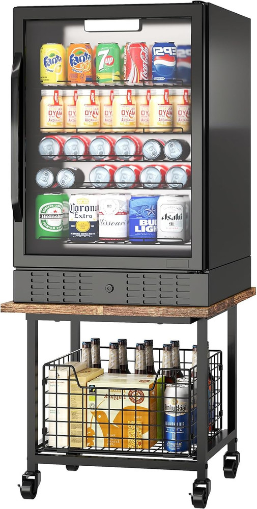 Mini Fridge Stand with Storage, Small Refrigerator Stand with Wheels, Mini Fridg