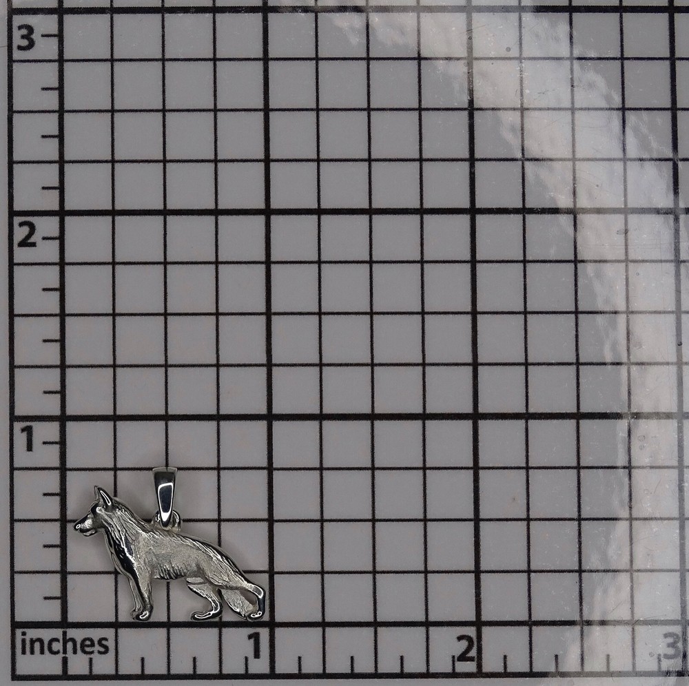 Small Sterling Silver German Shepherd Dog Standing Study Pendant