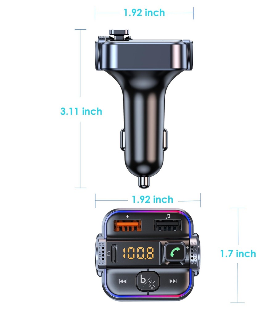 Bluetooth 5.3 FM Transmitter for Car, Dual Micphone Hands-Free small, Black