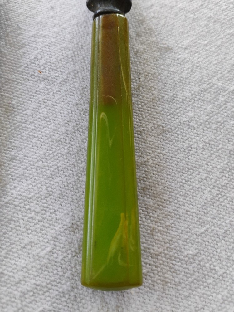 2 Vtg Green Bakelite Handled Dinner Forks Flatware