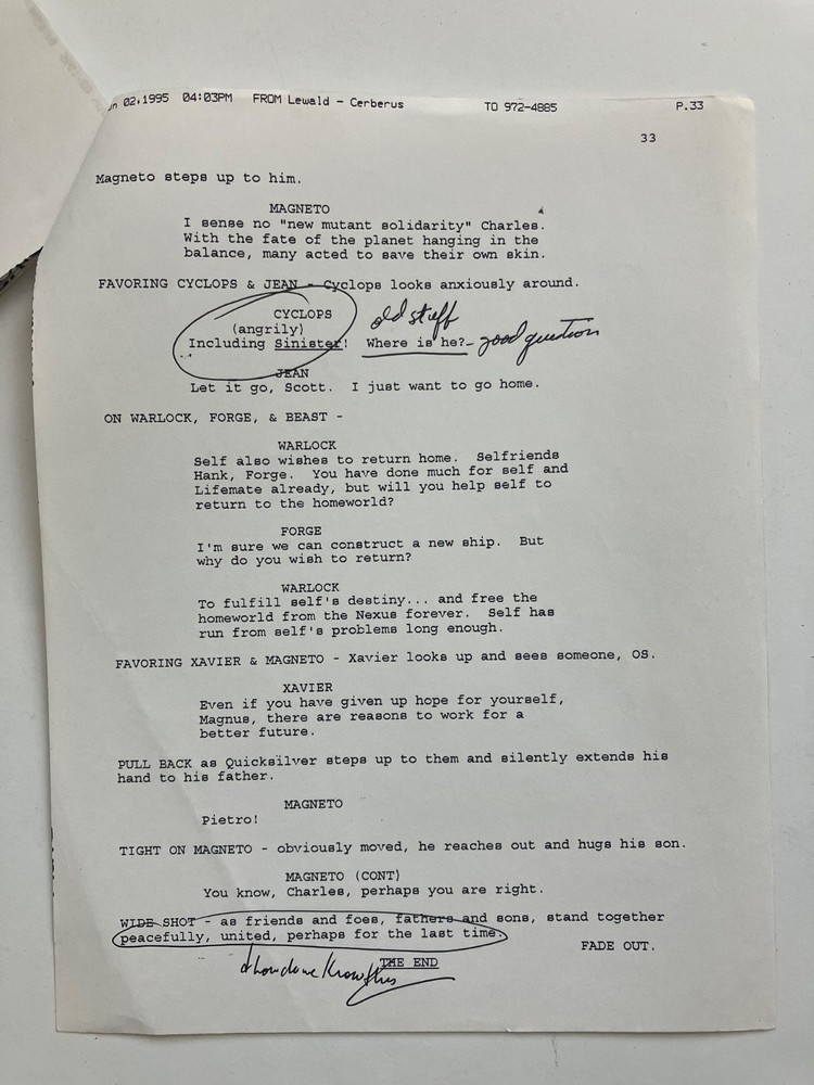 X-MEN AUTHENTIC 1st DRAFT SCRIPTS 'PHALANX COVENANT' Pts 1 & 2 + STUDIO TOPSHEET
