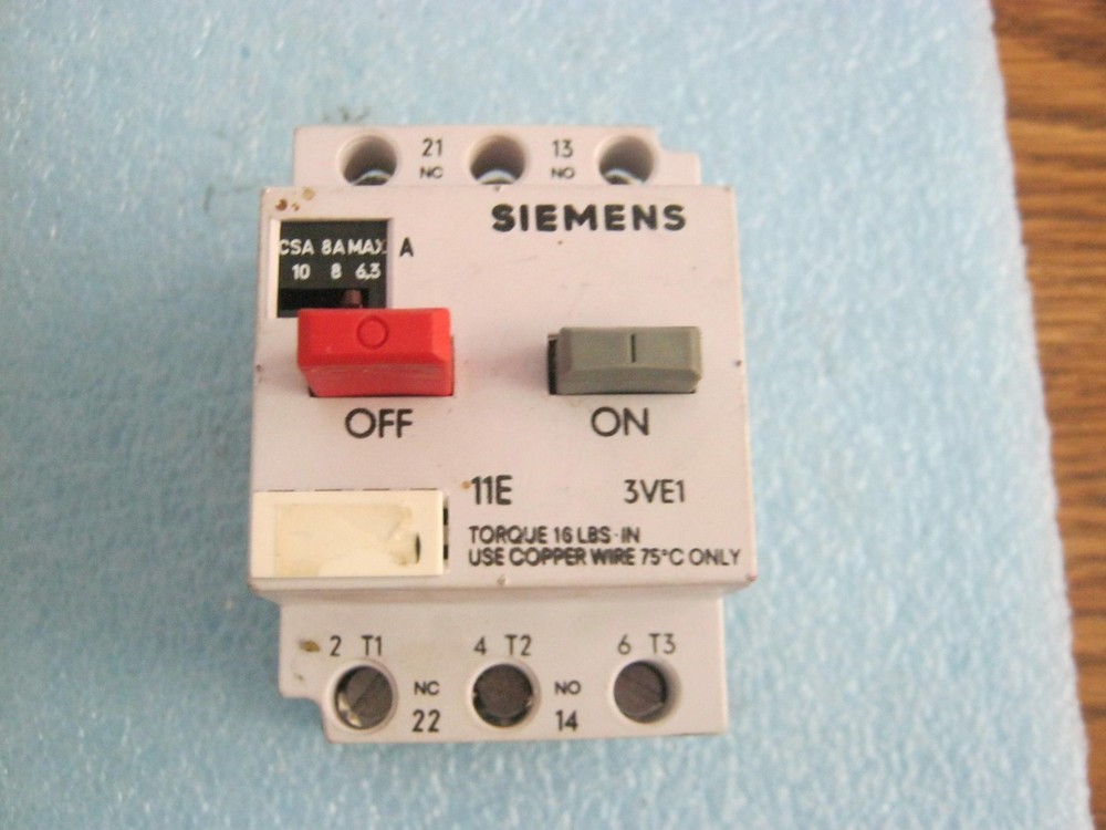 Siemens Model: 3VE1010-8H Motor Starter Protector