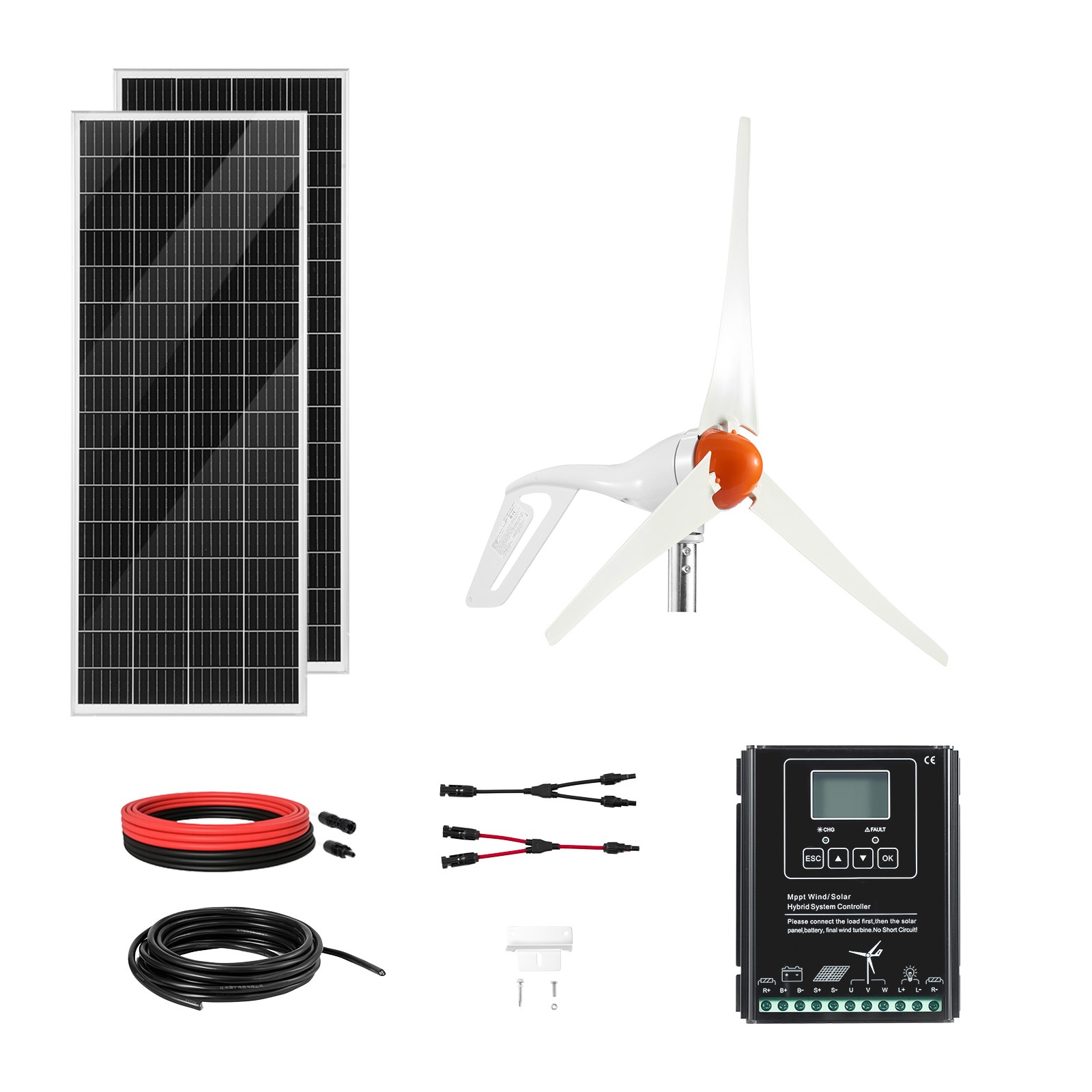 Uimoso 12V 400W Solar and Wind Energy Kit with 2x100W Solar Panels 200W Turbine
