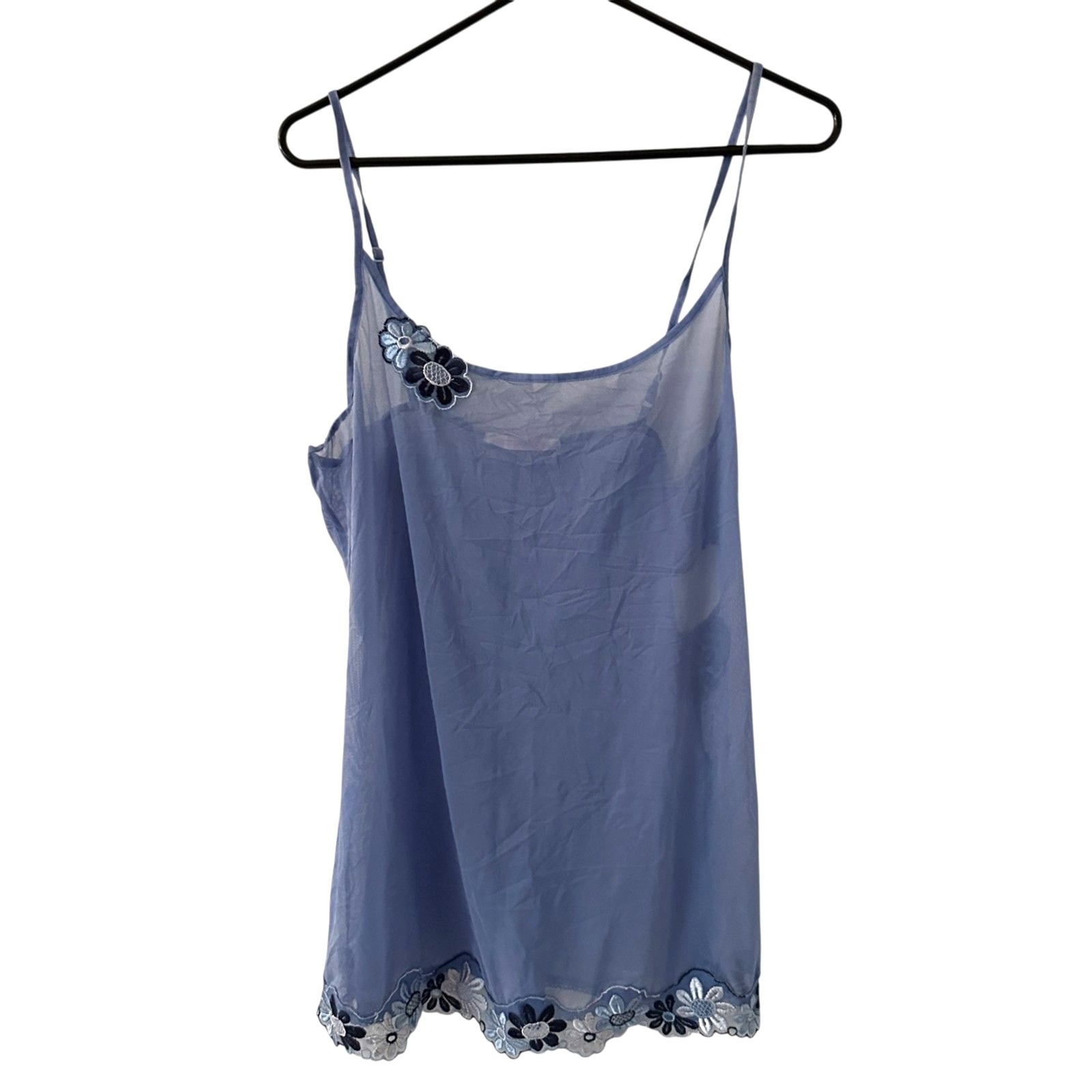 Victoria's Secret Blue Floral Embroidered Sheer Short Nightgown Size L