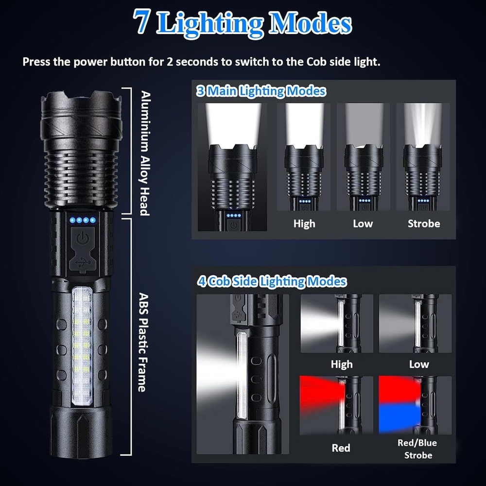 2 x 990000000Lumen Super Bright LED Flashlight Tactical Rechargeable Work Lights