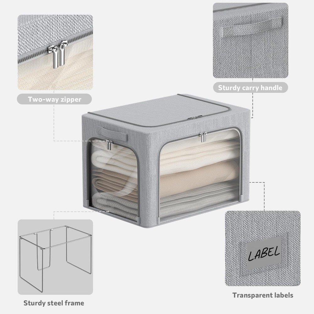 3Pack Classic Stackable Foldable Storage Bin - Metal Frame Storage Box with C...