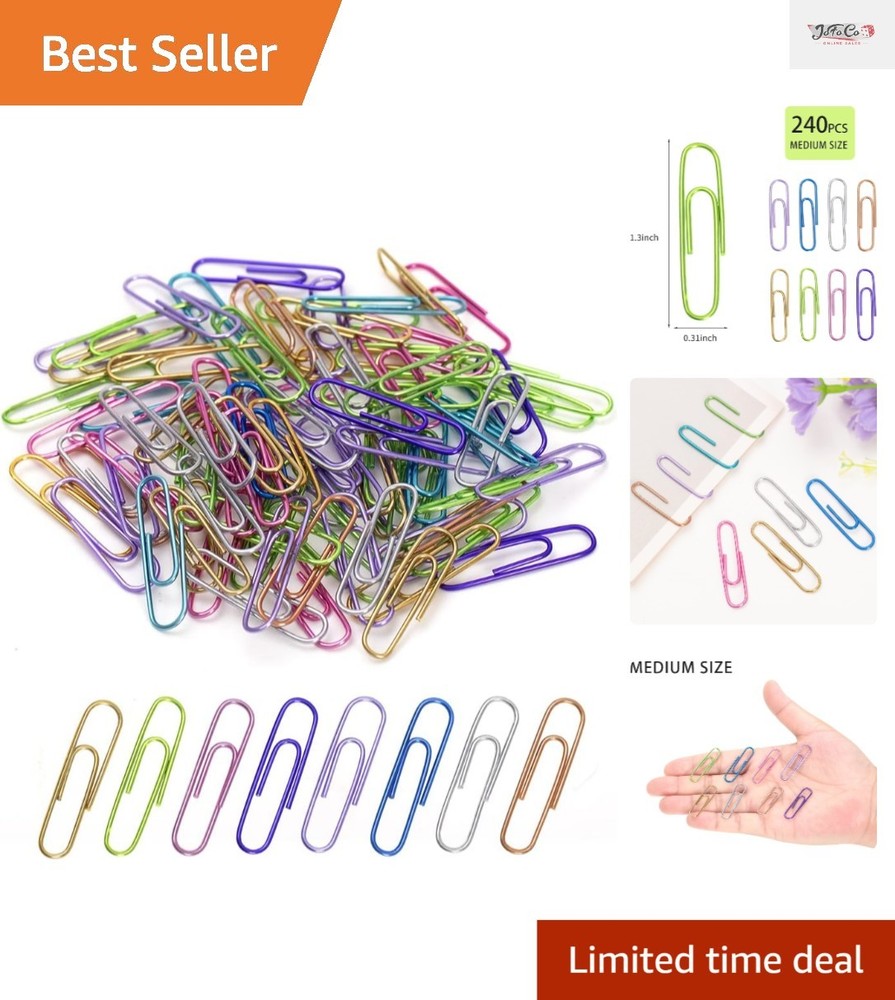 240 Assorted Color Medium Paper Clips in Elegant Storage Box - Multi-functional