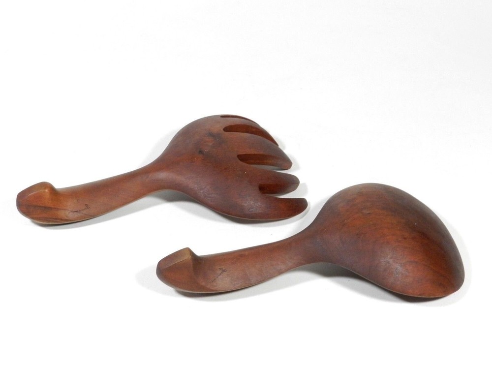 Vintage Teak Salad Serving Set Spoon Fork