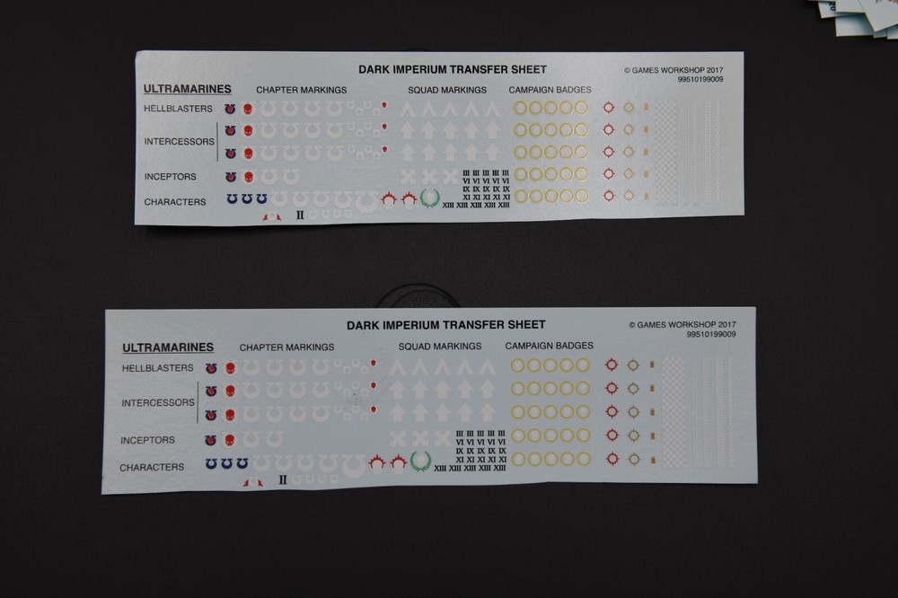 Warhammer 40k Dark Imperium Ultramarines transfer 2 SHEETS