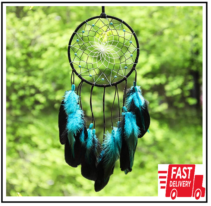 Handmade Blue Dream Catcher Boho Traditional Circular Net for Wall Hanging Decor