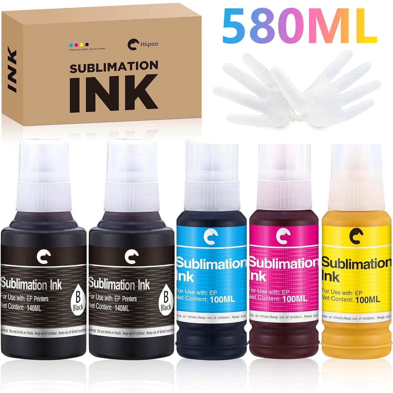 Hiipoo 580ML Sublimation Ink Refilled Bottlescompatible for ET2400 ET2720 ET2760