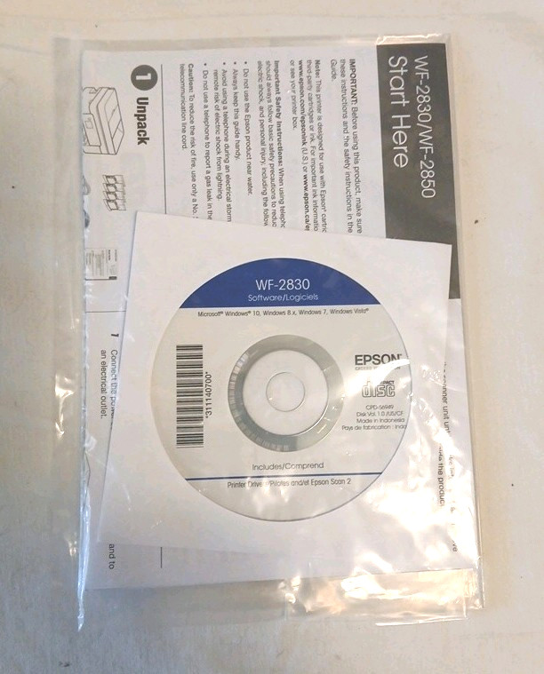 Epson WF-2030 Setup CD Driver Software Disc + Start Here Guide Pack