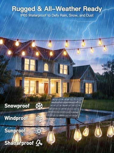 100FT Solar String Lights Waterproof, 35+1 LED Remote Control, 3 Modes, Dimmable