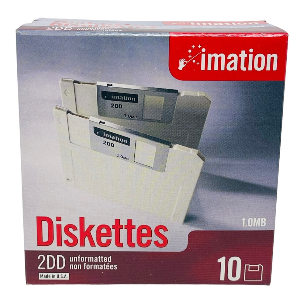 IMATION 1.0MB 2DD UNFORMATTED DISKETTES RED BOX 10 PACK NEW/UNUSED SURPLUS