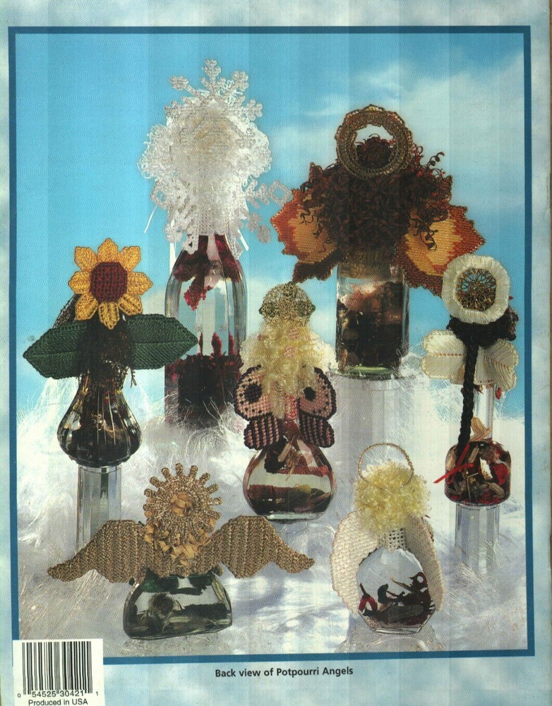 NEW POTPOURRI ANGELS 7 DESIGNS FRAGRANT BOTTLES PLASTIC CANVAS PATTERN BOOK
