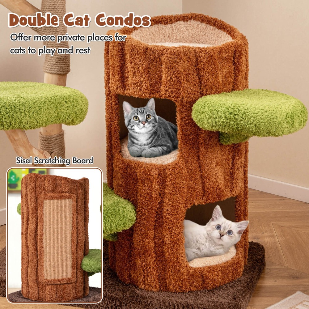 Multi-level Cat Tree w/ Double Decker Cat House Scratching Posts & Sisal Panel
