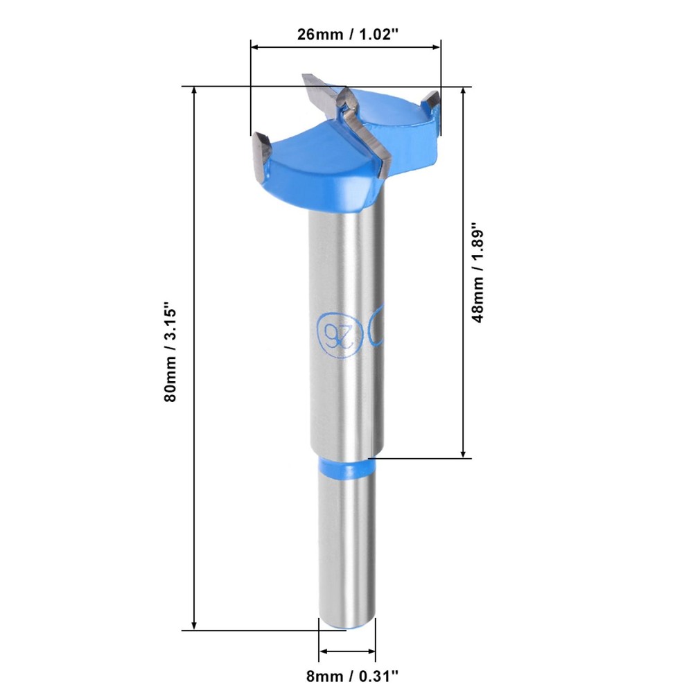 Hinge Boring Forstner Drill Bits 26mm Diameter 8mm Round Shank