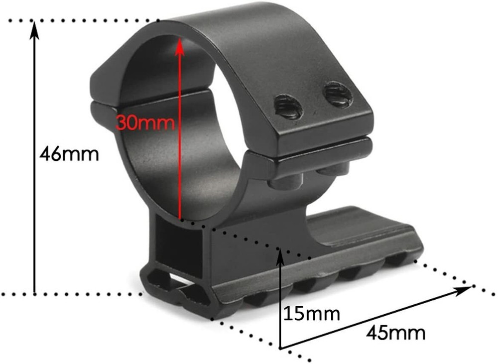30mm Scope Adapter Ring/Mount with Picatinny Top Rail for Backup red dot sight