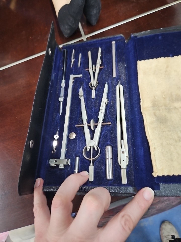 Vintage K&E  Drafting Set Drawing Instruments Complete w/Original Towel and Case