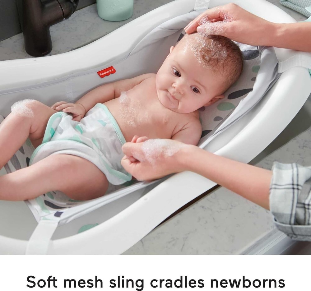 Fisher-Price Baby to Toddler Bath 4-in-1 Slingn Seat Tub 2 Toys Climbing Leaves