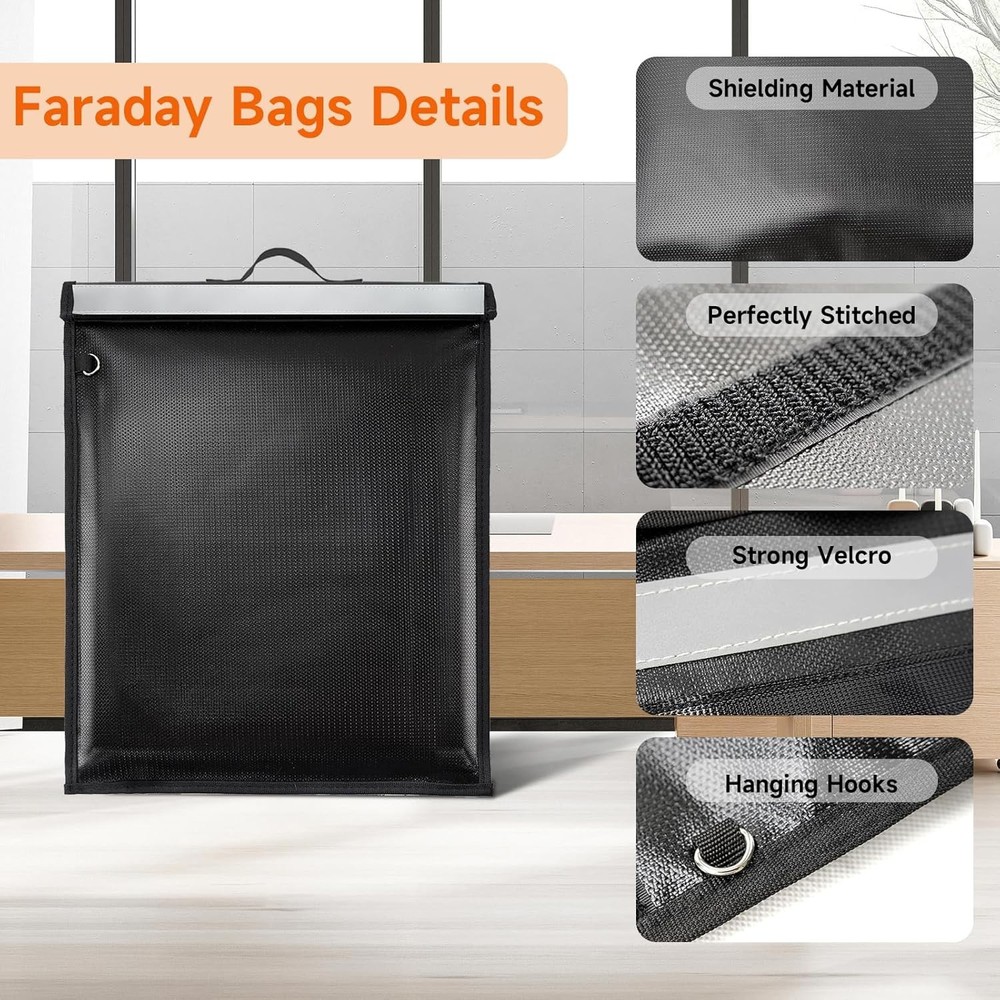 5-Piece Faraday Bag Set, Large Electromagnetic Shielding Bag with Handle