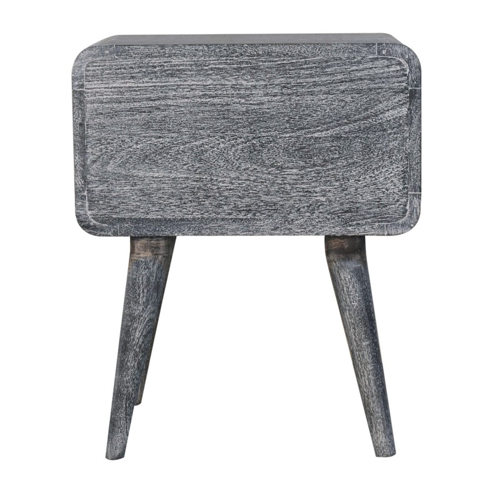 Solid Wood Sandblasted Ash Curved Bedside, 2-Drawers, Gray,Solid mango wood