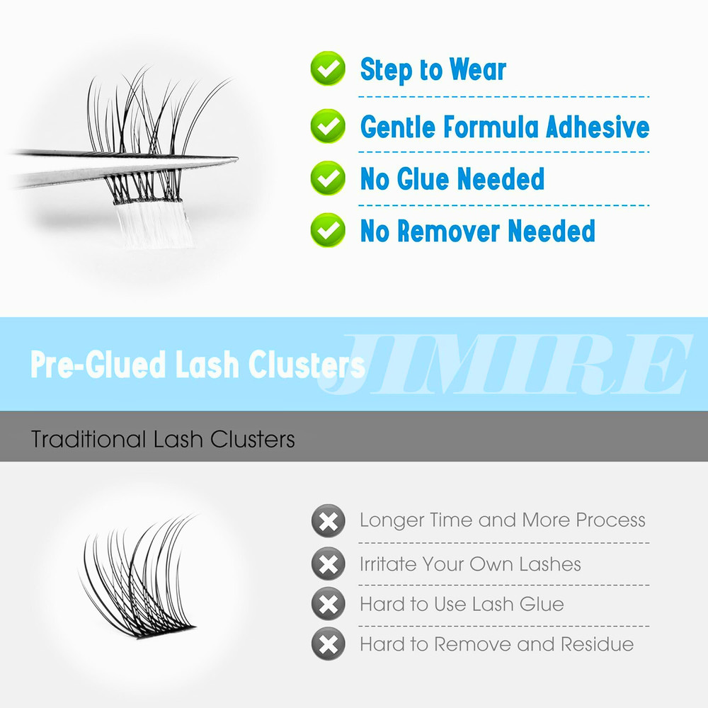 Self-Adhesive Wispy Lash Clusters - No Glue, Reusable, Easy Application