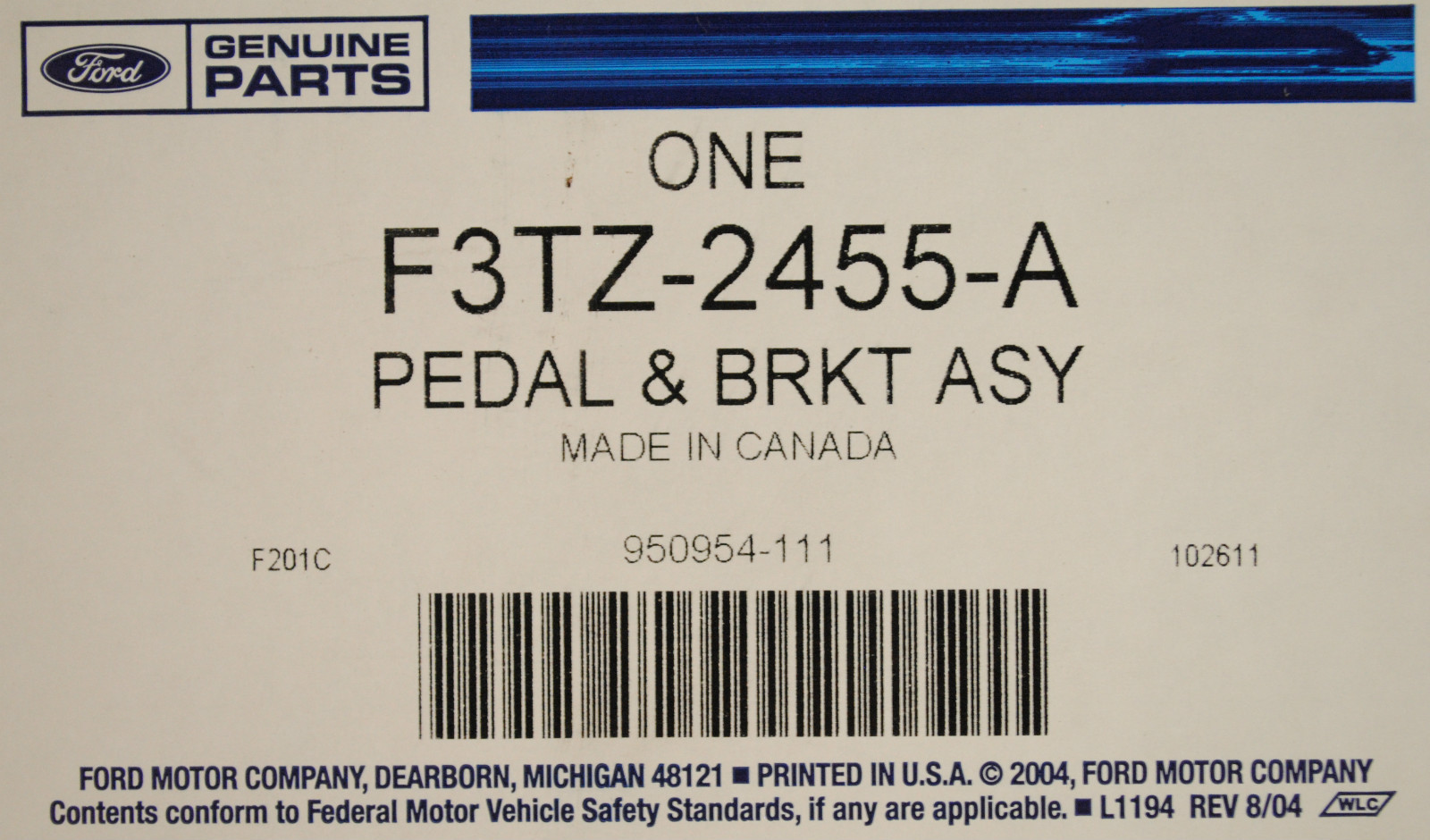 NEW OEM 1992-1997 Ford F-250, F-350 Brake + Clutch Pedal Assembly Bracket Spring