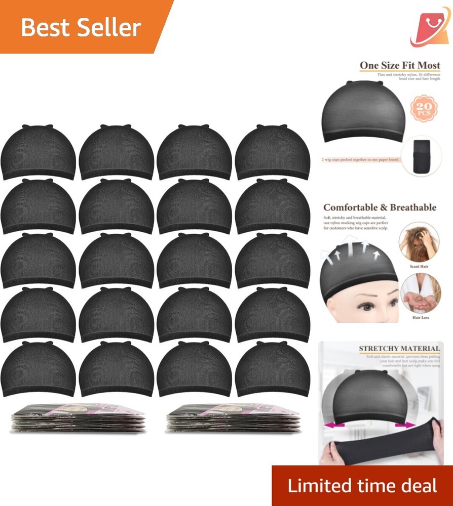 20 Nylon Wig Caps with Wide Elastic Band - Lightweight & Durable Solution