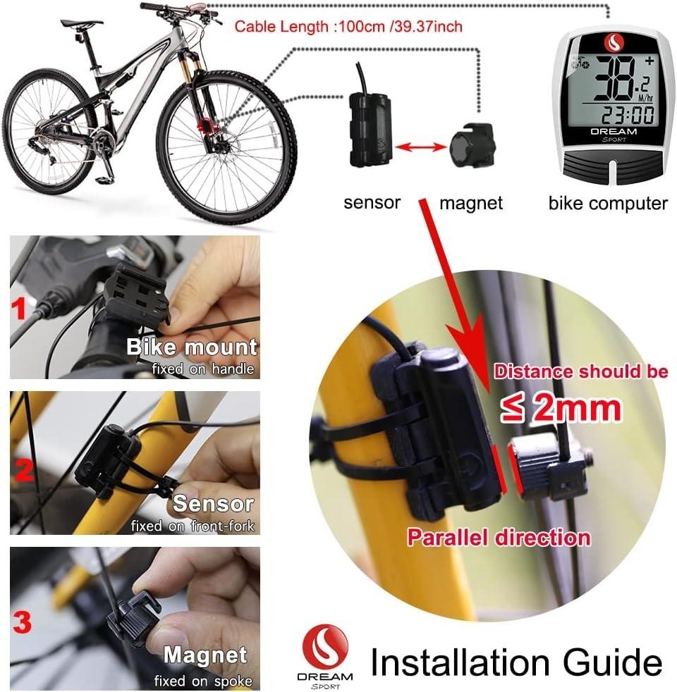 DREAM SPORT Bike Computer 16-Function Waterproof Bicycle Speedometer & Odometer