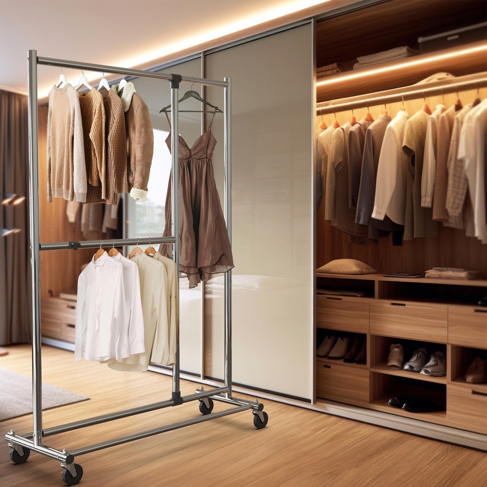 Dual Bar Adjustable Garment Rack, Chrome, 72-inch Height