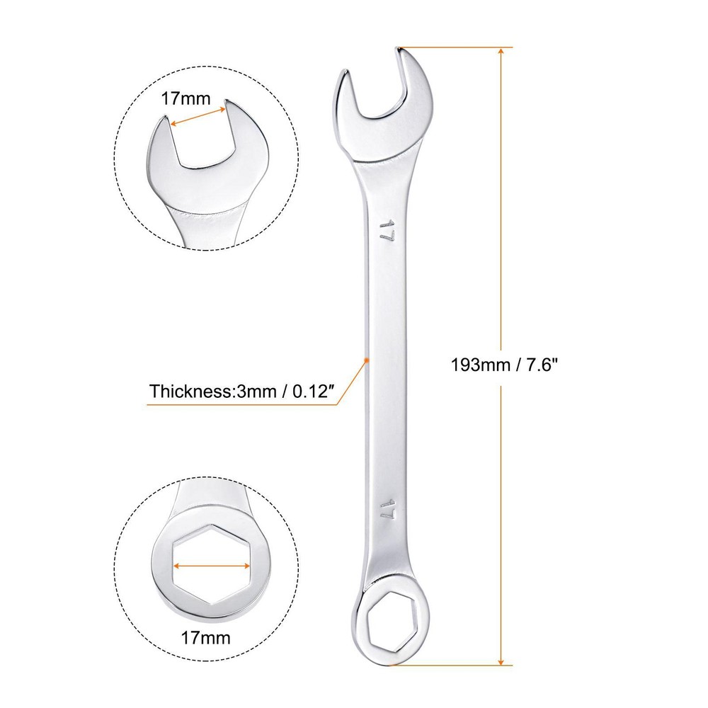 Thin Combination Wrench with Offset 6-Point End and Angled Open End 17mm