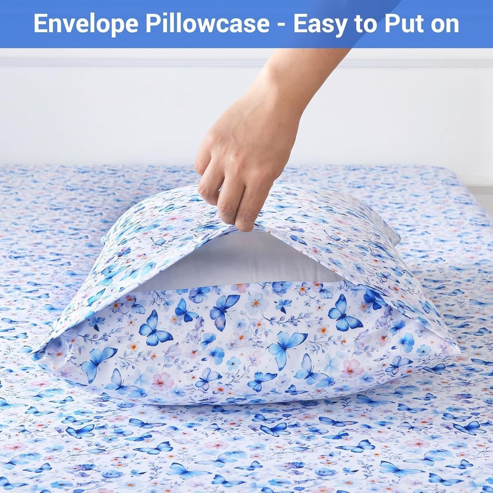 Cozy Full Microfiber Sheets with Butterfly Print