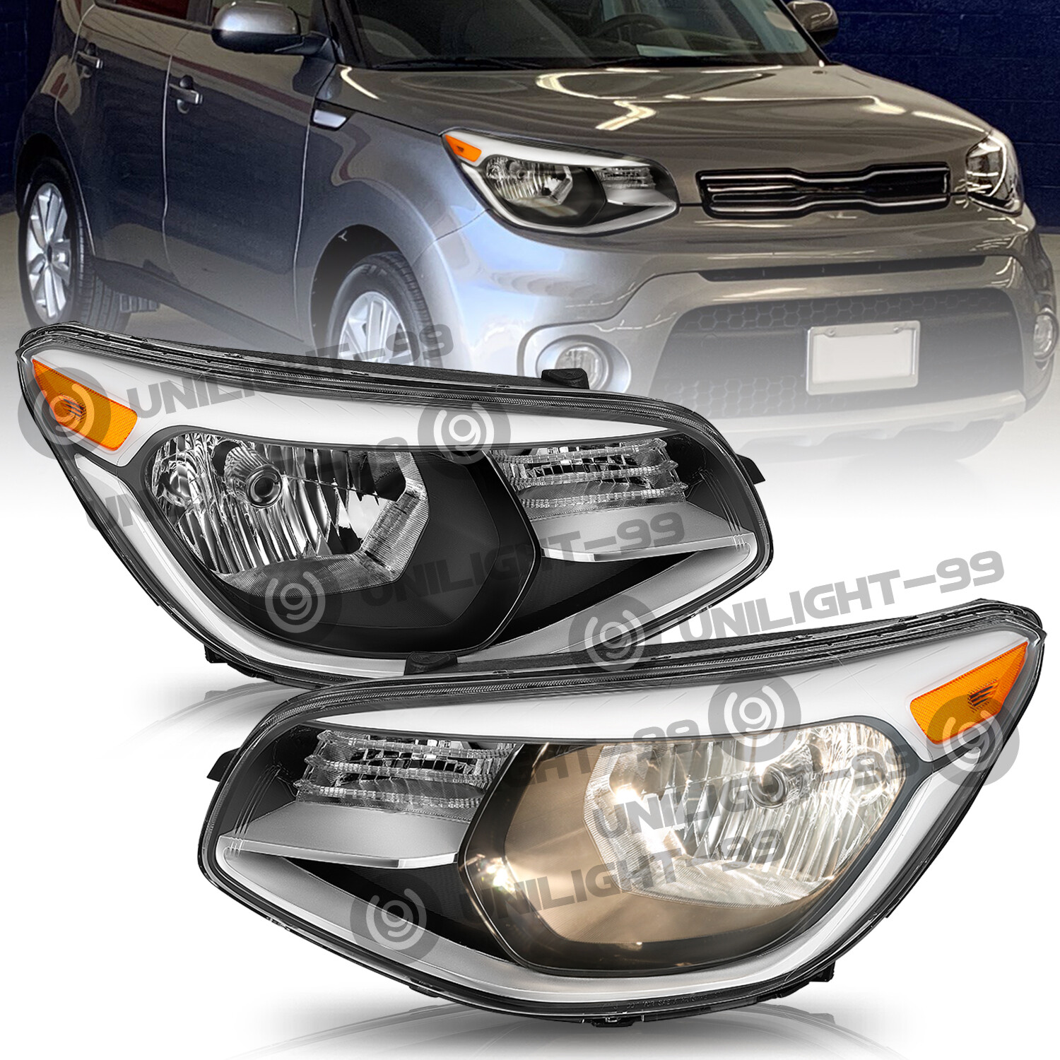For 2014 2015 2016 2017 2018 2019 Kia Soul Halogen Headlights Assembly Pair