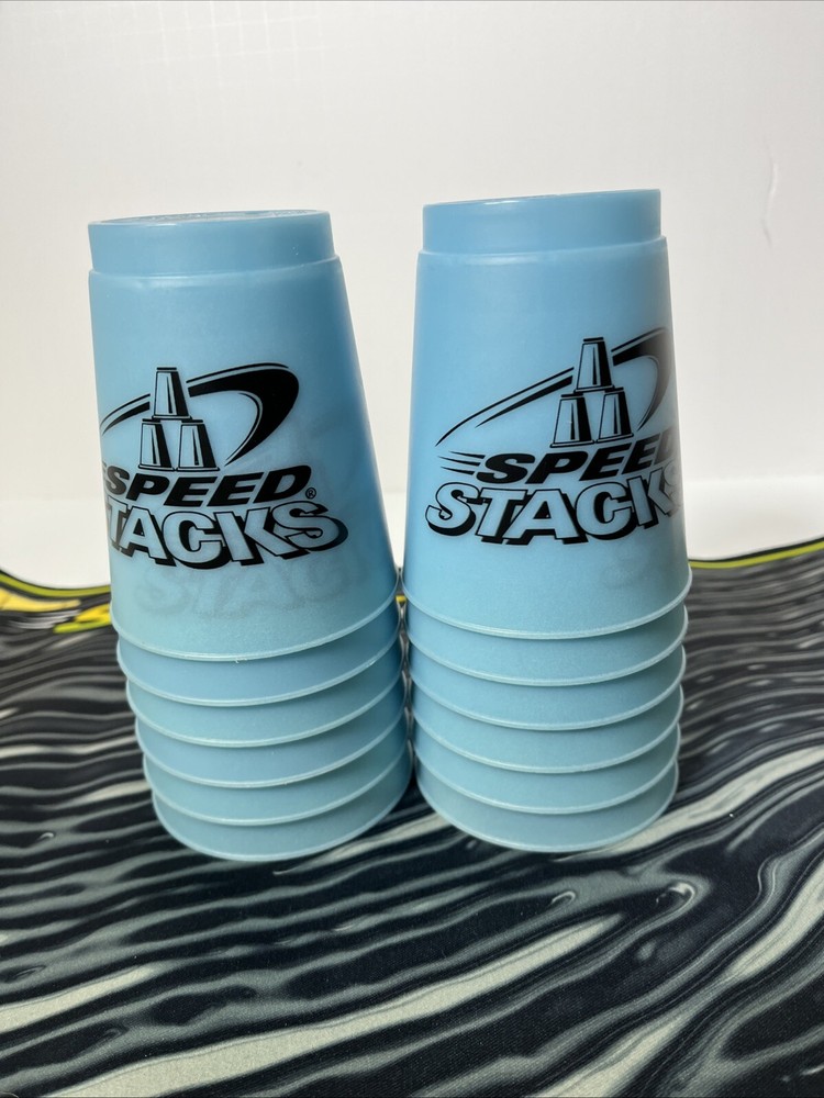 Speed Stack Cup Set WSSA 12 Cups Stackable Light Blue W/ Mesh Bag With Mat