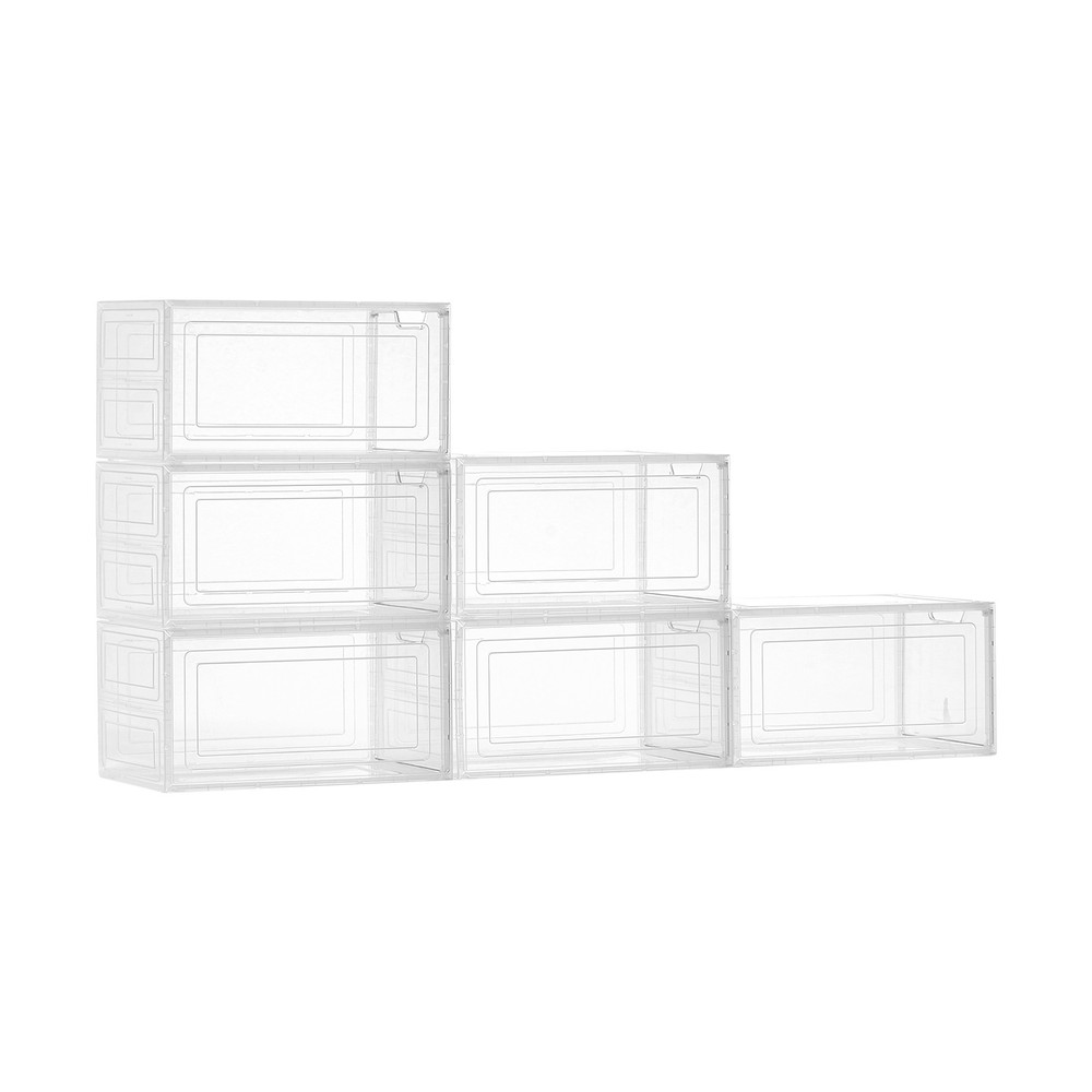 Shoe Storage Boxes 6 Pack Stackable Shoe Boxes US Size 13 Transparent White