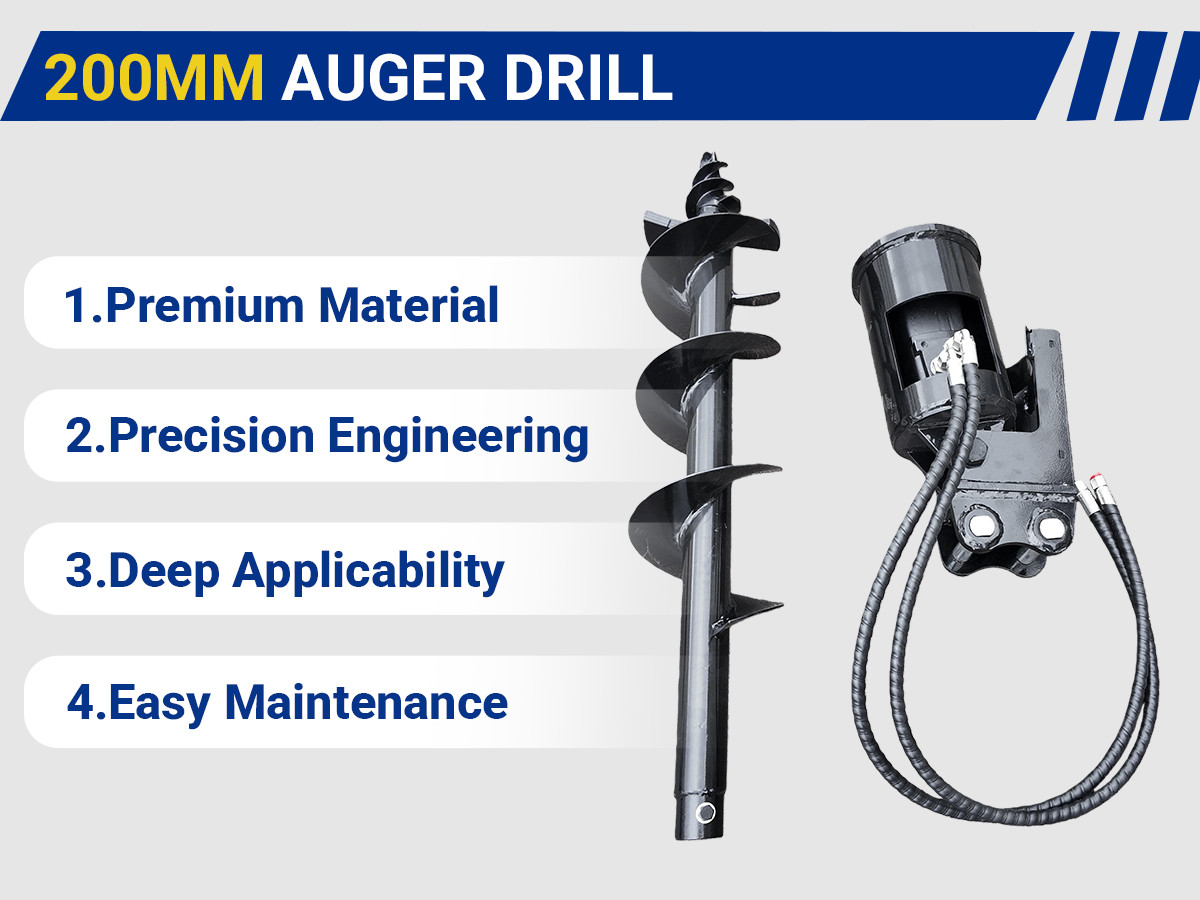 200mm Auger Drill with Hoses for 1-1.8 Ton Mini Excavator