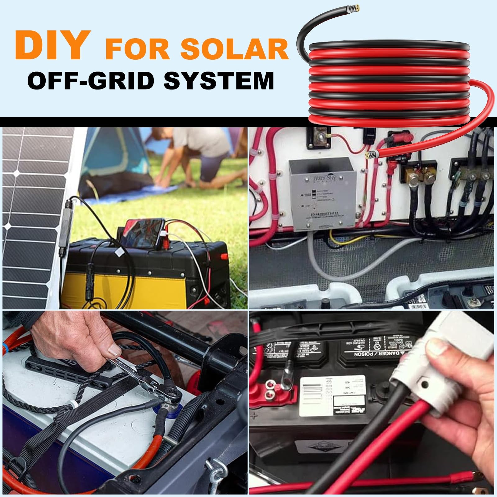 Oududianzi 2x50 Feet Solar Panel Wire, 10AWG 50FT R&B 10AWG, Black Red