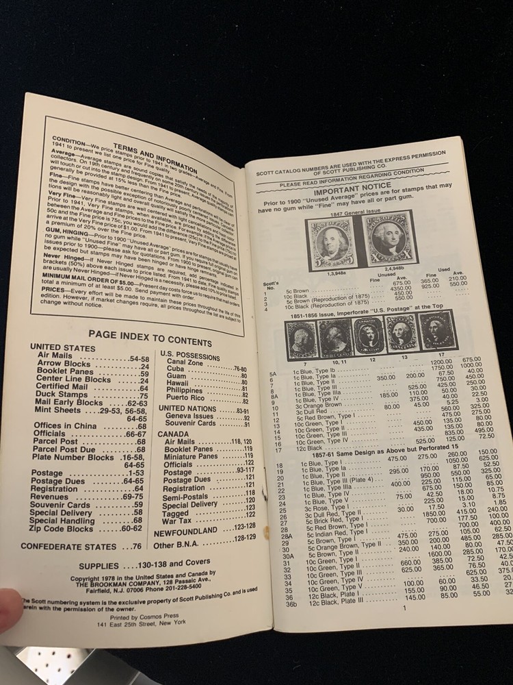 Vintage Price List for Stamps, United States US Possessions Canada+1978 Edition