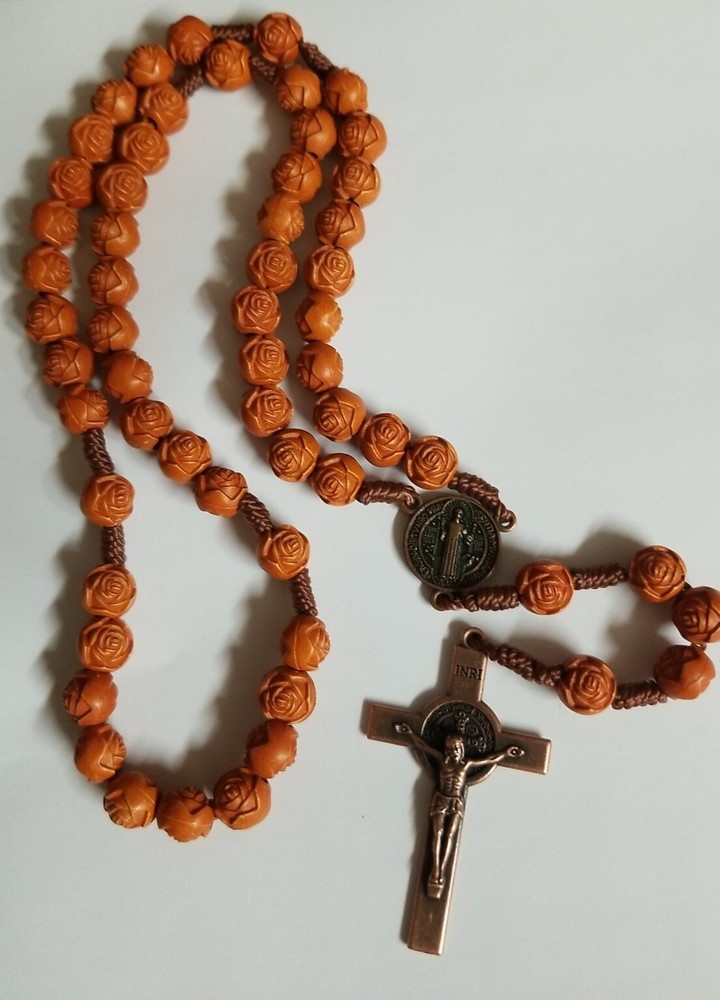 Catholic Rosary Necklace Saint Benedict  Cross Crucifix  handmade  black Friday