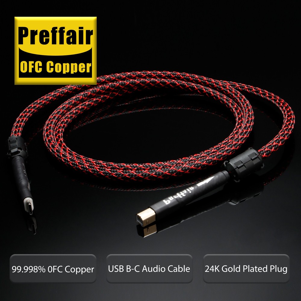 Hi-Fi USB B to USB C Data Cable Audiophile-Grade Shielded DAC Decoder USB Cable