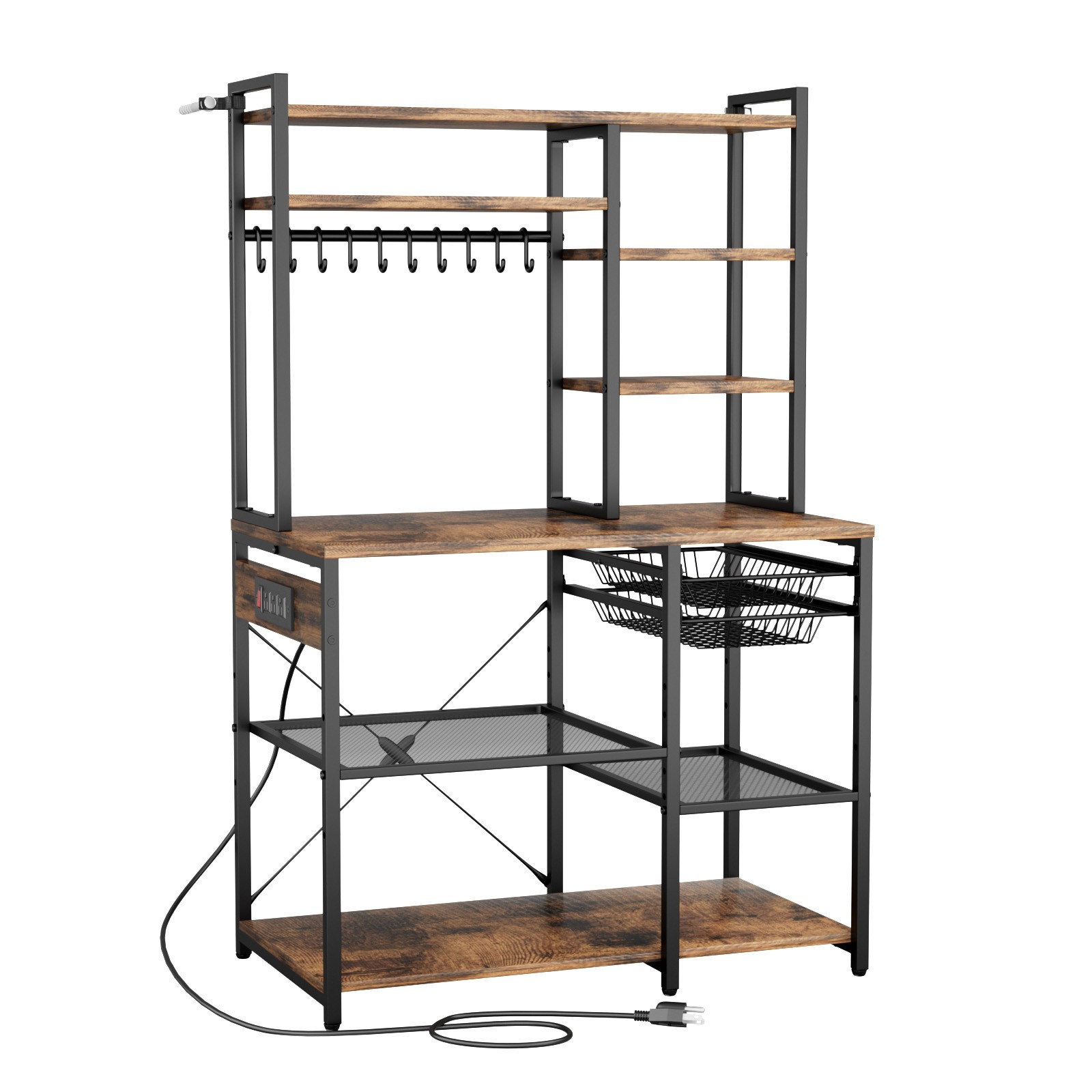 Uimoso Kitchen Bakers Rack with Power Outlet and 5 ft Power Cord