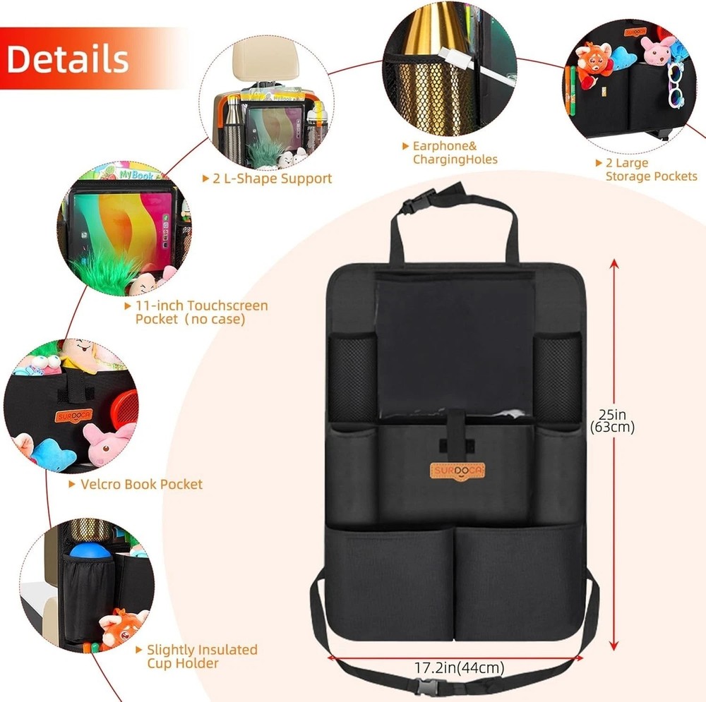 Adjustable Car Organizer with Tablet Holder and Multiple Bottle Compartments