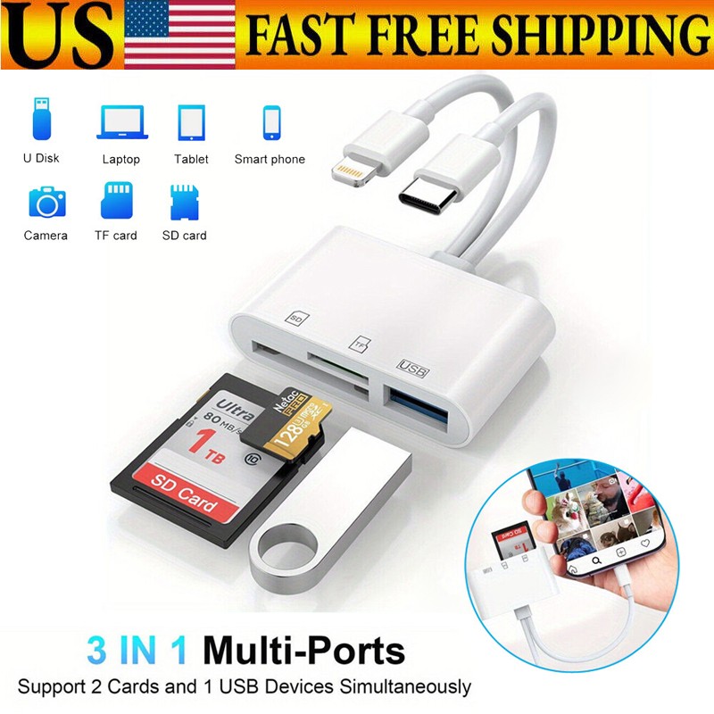 4in1 iOS/Type C USB OTG Adapter SD/TF Memory Card Reader for iPhone iPad Android